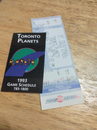 1993 Toronto Planets schedule and unused game ticket v St. Louis