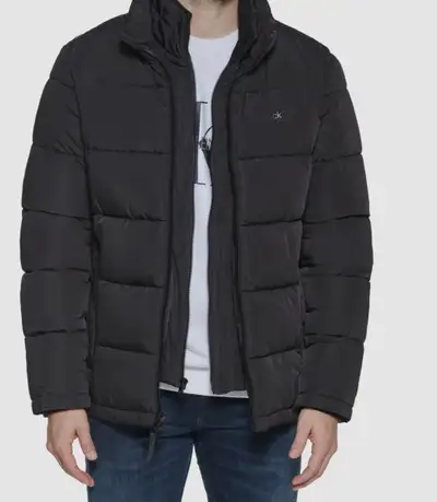 Calvin Klein Men's Black Puffer Jacket With Bib Detail sz L, View more