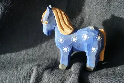 Hand-Painted Navy Blue Dala Horse: Swedish Folk Art Figurine 3.5"