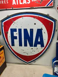 Huge double sided porcelain Fina sign with original frame 