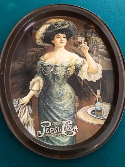 Vintage Pepsi Cola Oval Tin Serving Tray Victorian Lady 14"