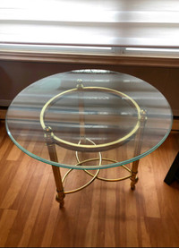 Table d'appoint ronde en verre, transparente et dorée