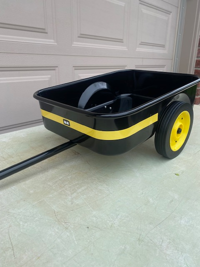 PEDAL TRACTOR TRAILER, CUSTOM RIMS, FINISHED IN MINNEAPOLIS BLACK AND YELLOW.
