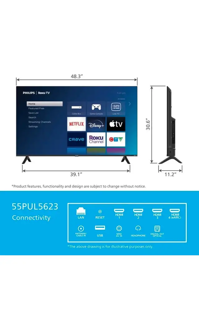 Philips Roku TV 55" 4K Ultra HD in TVs in Ottawa - Image 7