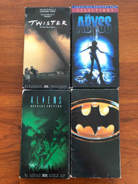 VHS movies Batman, The Abyss, Aliens, Twister
