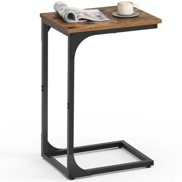 VASAGLE C-Shaped Side Table – Rustic Brown + Ink Black in Other Tables in Oshawa / Durham Region - Image 2