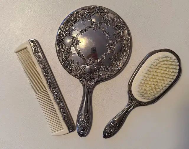 Silver Plated 3 Piece Comb Brush Mirror (2 sets) in Arts & Collectibles in St. Albert - Image 4