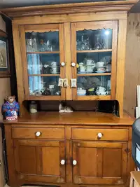Antique Pine Buffet China Cabinet 