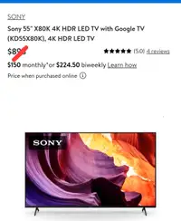 NEW SONY TV SALE! Bravia 55" X80k 4k smart google TV $549.99
