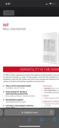 Stelpro 1500watt wall heater commercial