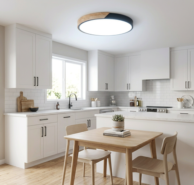 Modern LED Oak Flush Mount Ceiling Light – 16" Round – Dimmable, View more