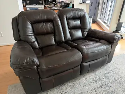Dark Brown Leather Glider Reclining Loveseat with Storage Consol, View more
