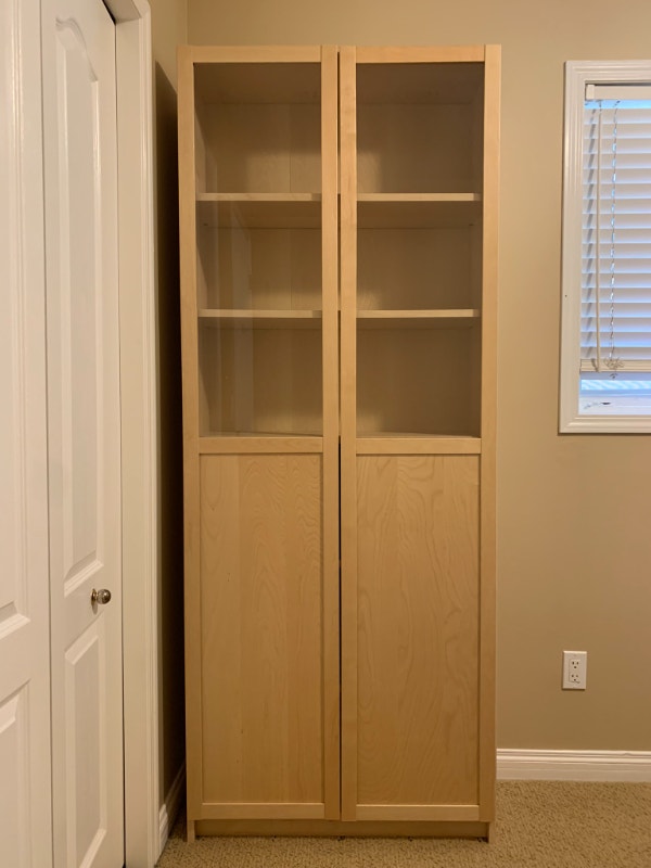 IKEA Billy Oxberg Bookcase with panel/glass doors, birch veneer