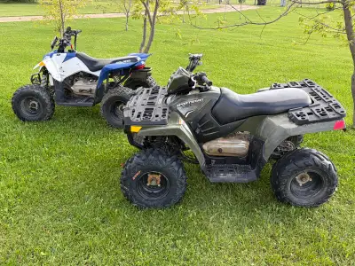 Both 90cc (2012 and 2010) Polaris quads. Outlaw and sportsman models. Freshly tuned and ready. Kids...