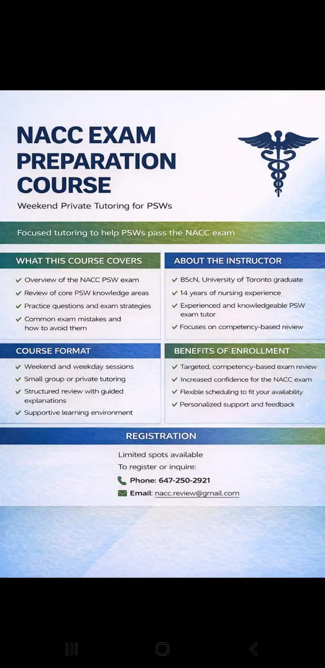 NACC PSW Exam Preparation Tutoring | Weekend & Weekday Sessions in Tutors & Languages in Mississauga / Peel Region - Image 2