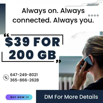 Say goodbye to sky-high bills and sneaky charges. With our $39 plan, you get a massive 200GB of blaz...