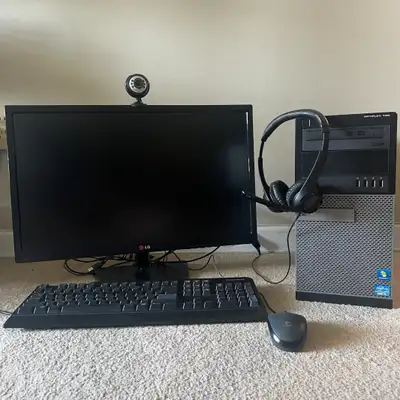 Dell Computer Setup (Tower, Monitor, Keyboard, Mouse, Headset), View more