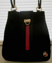 Womens' BLACK SUEDE LEATHER HOBO TOTE PURSE gold hardware