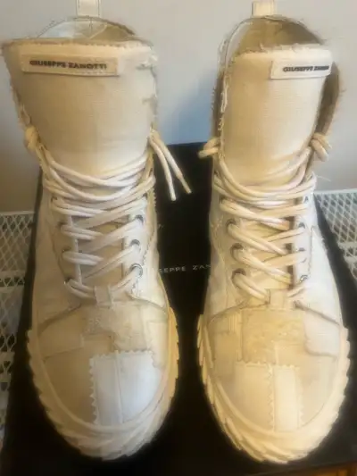 New Savings, Men's Giuseppe White Leather Sneakers, BIN, View more