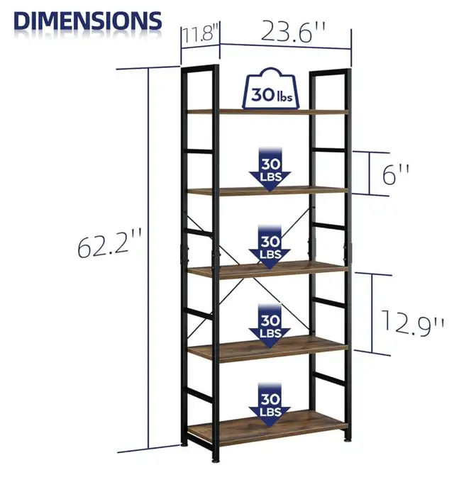 New in Box 5-Tier Tall Bookshelf, Vintage in Bookcases & Shelving Units in City of Toronto - Image 4