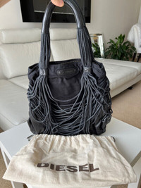 Women's DIESEL Black leather and textile shoulder bag