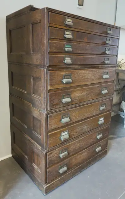 Yawman & Erbe antique wood map/print drawer, View more