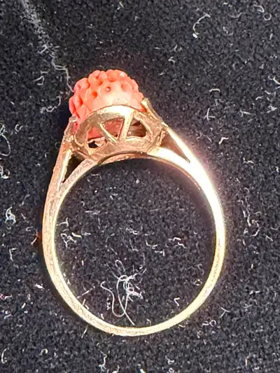 Antique Gold Ring 10k Carved Pink Flower Coral, View more