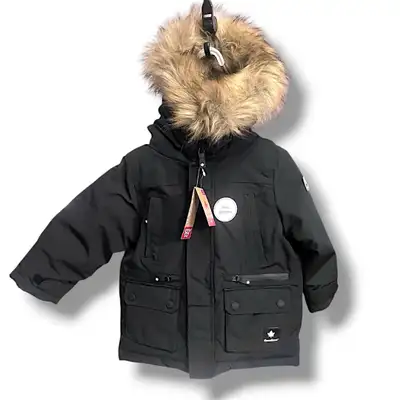 [new] (4T) boys Parka [Canadiana] warm winter coat, blk, 6pocket, View more