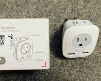 European Travel Plug Adapter  with 2 plugs & 2 USB chargers