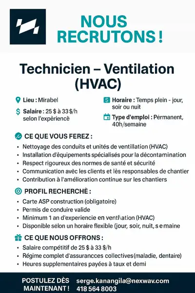 Technicien ventilation, View more