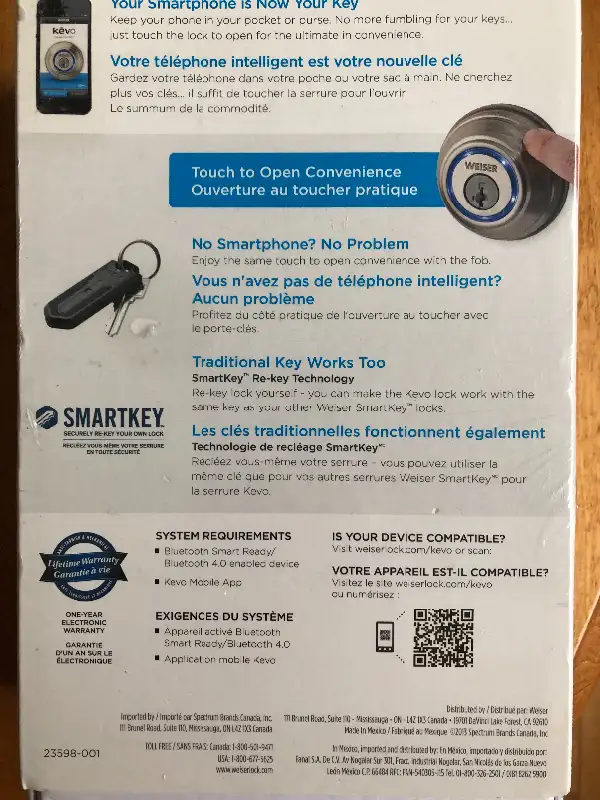 WEISER KEVO ELECTRONIC DEADBOLT LOCK NEW UNOPENED in Windows, Doors & Trim in Moncton - Image 3