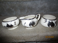 Creamer & Two Sugar Bowls With Silver Luster Leaves & Trim