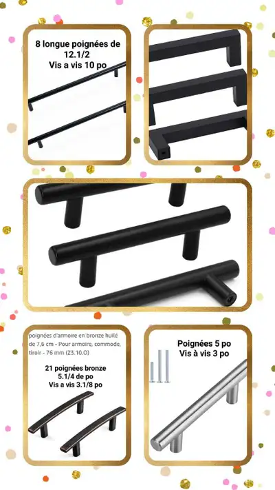 Plusieurs poignées  de différentes couleurs modèles et longueur, View more