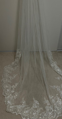  Cathedral Length Floral Lace Wedding Bridal Veil With Metal Com