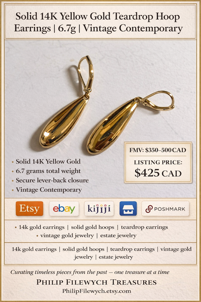 SE-08 - Solid 14K Yellow Gold Teardrop Hoop Earrings 6.7g, View more