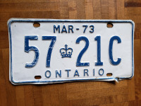 1973 Ontario licence plate metal bureau plaque 73 hot rod car