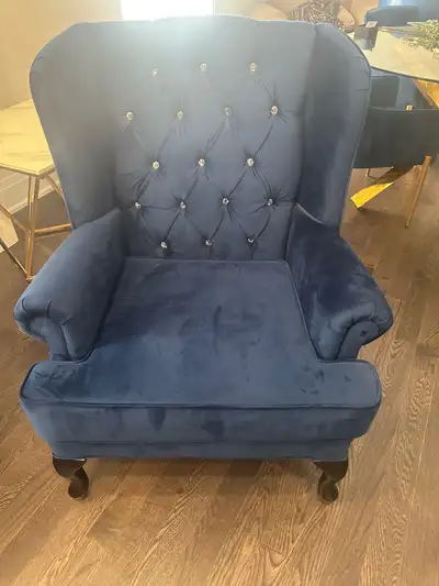 Royal Blue Velvet Wingback Accent Chair – Crystal Tufted, View more