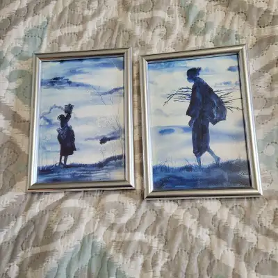 2 Vintage Blue & White Art Framed Pictures, View more