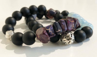 Bracelets with Sky Blue, Jasper and Black Lava beads