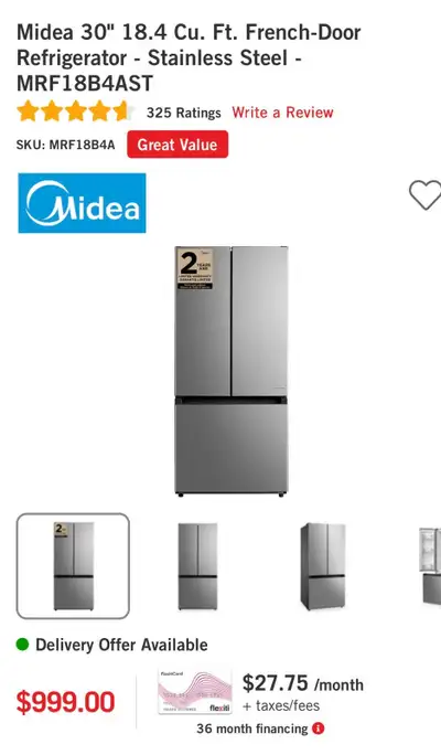 Midea 18.4 Cu. Ft. French Door Fridge, View more
