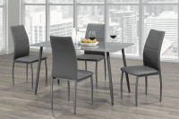07-010 Frosted Glass Dining Table with Leather Chairs