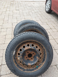 185/65R15 Snow Tires On Rims - 3 Tires, 4 Rims