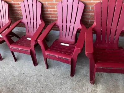 Selling a set of 4 For Living Plastic Outdoor/Patio Chairs – King Size Adirondack style, assorted co...