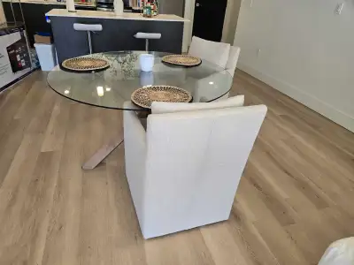 Upholstered Dining Chairs and Glass Table, View more