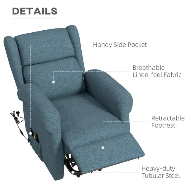 Wingback Lift Chair for Elderly, Power Chair Recliner with Footr in Chairs & Recliners in Markham / York Region - Image 3