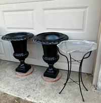 Cast Iron Urns and Bird Bath For Sale