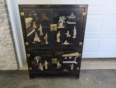 Asian Chinoiserie Storage Cabinet Armoire Vintage, View more