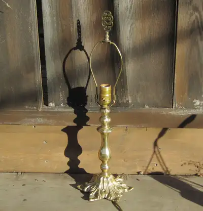 Antique Art Deco Floral Solid Brass Table or Desk Lamp, Finial, View more