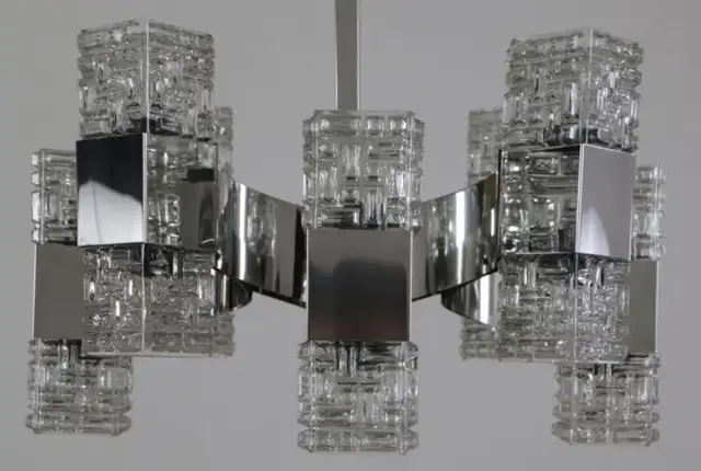 CHANDELIER BY GAETANO SCIOLARI IN GLASS AND CHROME in Indoor Lighting & Fans in City of Toronto - Image 8