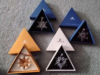 Swarovski snowflake ornaments, 1998, gold 2009, 2005, 2008, View more